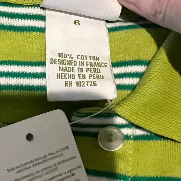 NWT Lacoste Women’s Avocat Green Striped Polo Shirt Size: Small Fitted - Picture 7 of 8